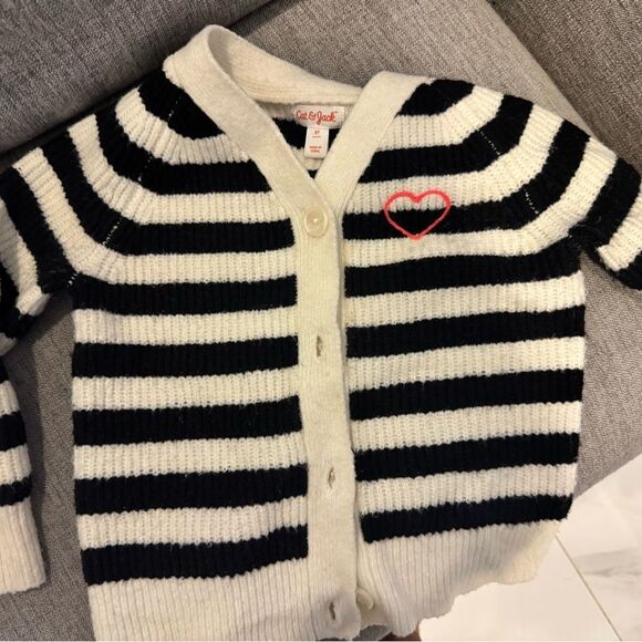 Kids Black and White Striped Cardigan #21 - Picture 2 of 7